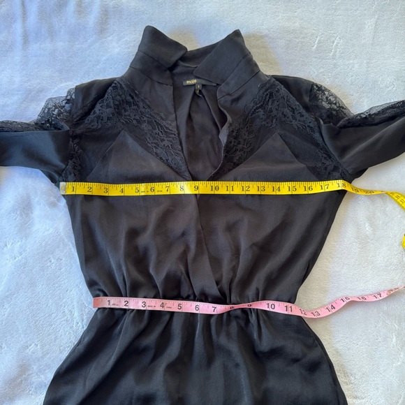 Maje Ines Lace-Paneled Playsuit in Black Polyester Size 1 Small - Picture 10 of 11